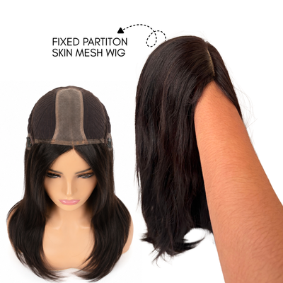Hairzo Fixed Partition Skin Mesh Wig for Women – Human Hair Wig for Natural-Looking Hair