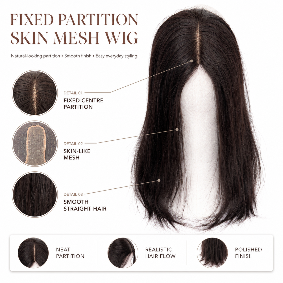 Hairzo Fixed Partition Skin Mesh Wig for Women – Human Hair Wig for Natural-Looking Hair