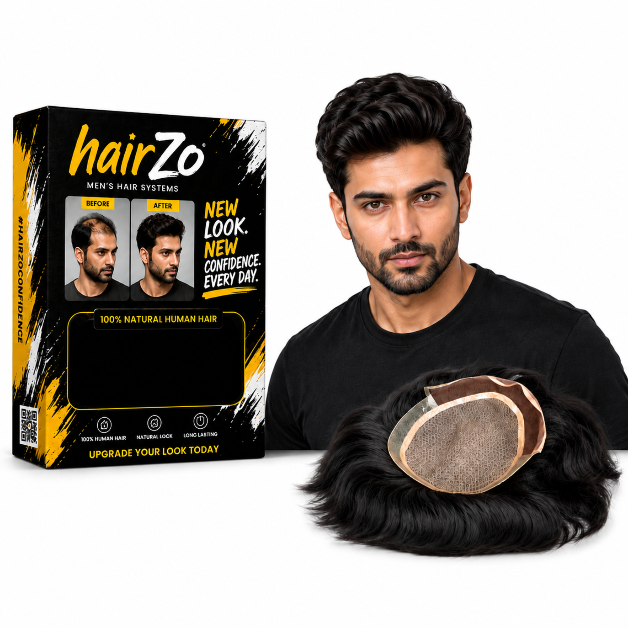 Hairzo MIRAGE Front Lace Hair Patch for Men | 100% Human Hair Toupee with Natural Invisible Hairline | Breathable Front Lace Hair Replacement System