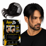 Hairzo Men’s Frontal Forehead Hair Topper Patch | Indian Human Hair Thin Skin PU Toupee for Receding Hairline | Natural V Loop Hair Replacement System for Men
