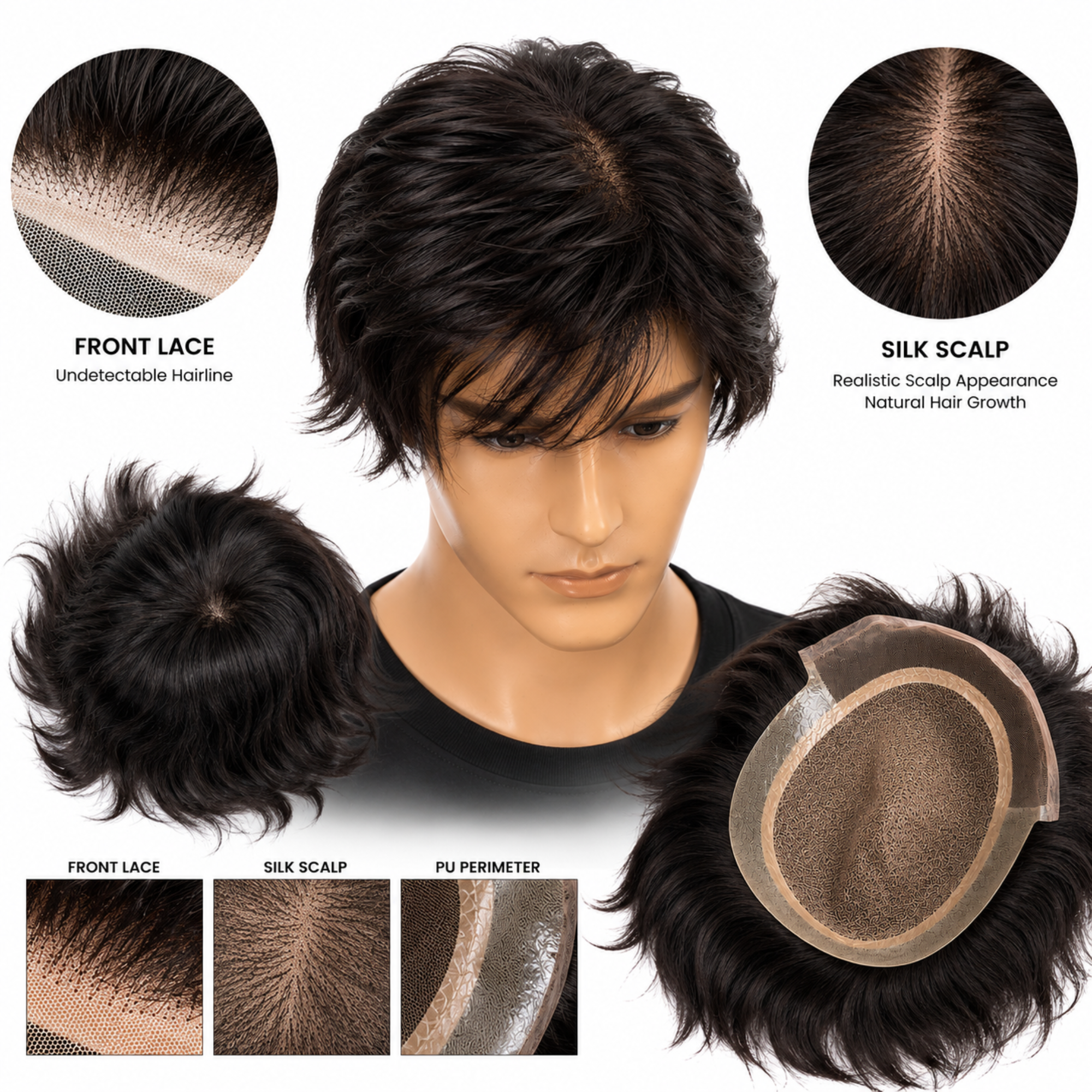 Hairzo MIRAGE Front Lace Hair Patch for Men | 100% Human Hair Toupee with Natural Invisible Hairline | Breathable Front Lace Hair Replacement System