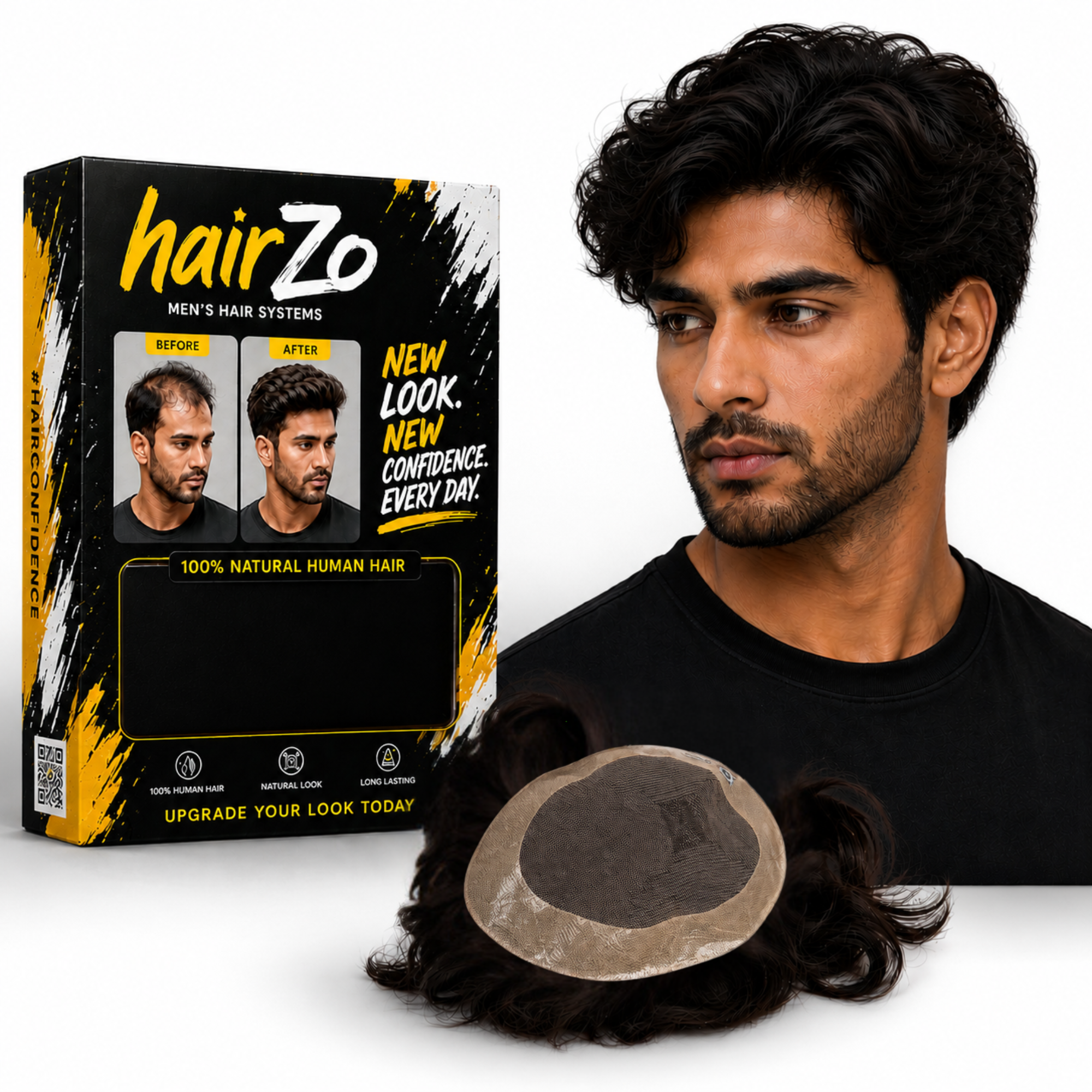 Hairzo LOS ANGELES Smart Hair Patch for Men | Real Human Hair Mono Lace Toupee with Breathable Base & Slim PU Perimeter | Natural Hair Replacement System