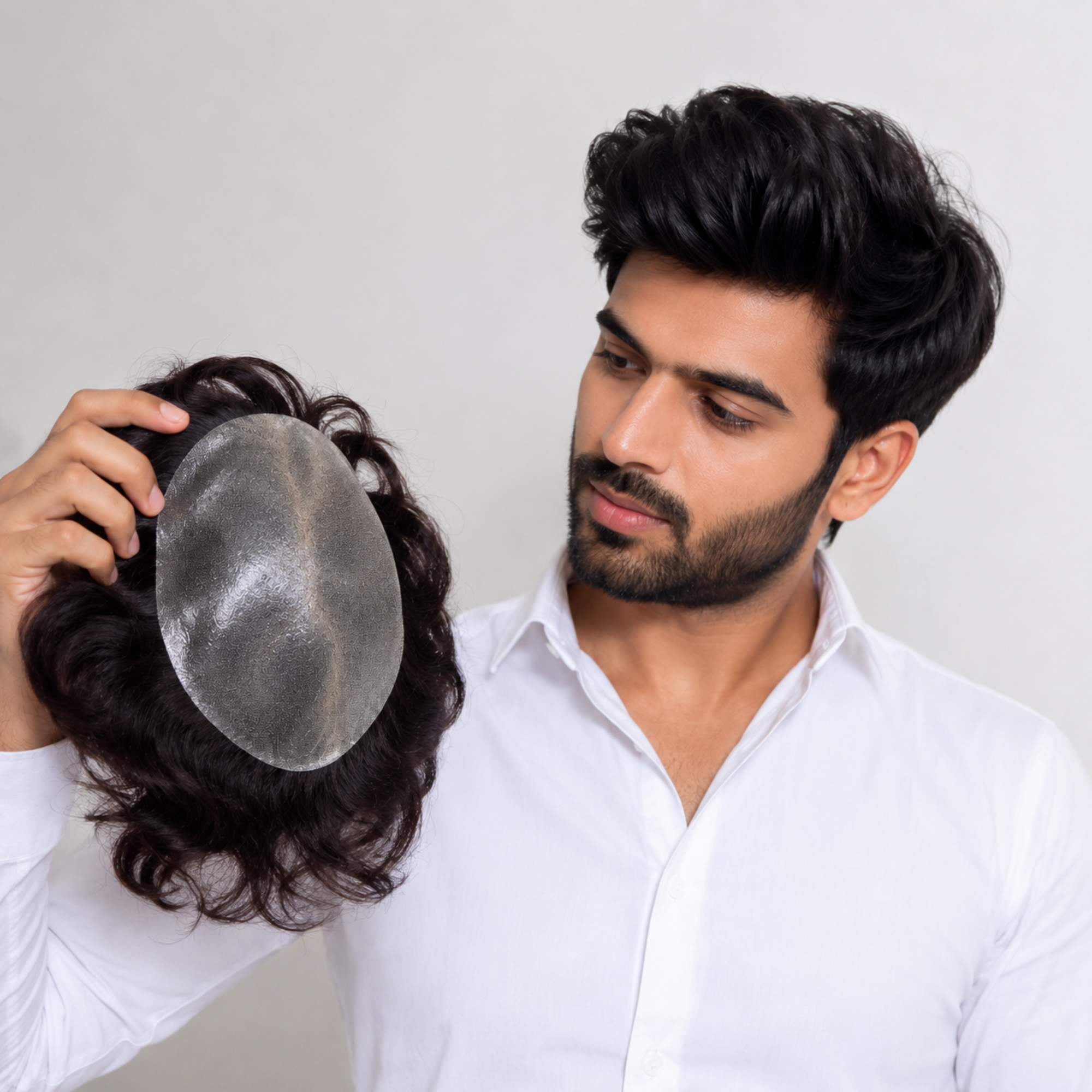 Hairzo POLYFUSE Hair Patch for Men | Ultra Thin Full Poly Skin Human Hair Toupee with 360° PU Base | Natural Hair Replacement System for Men