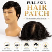 Hairzo SKIN MULTI COMBING Hair Patch for Men | 100% Indian Remy Human Hair Skin Base Hair Replacement System with Clip & Adjustable Band