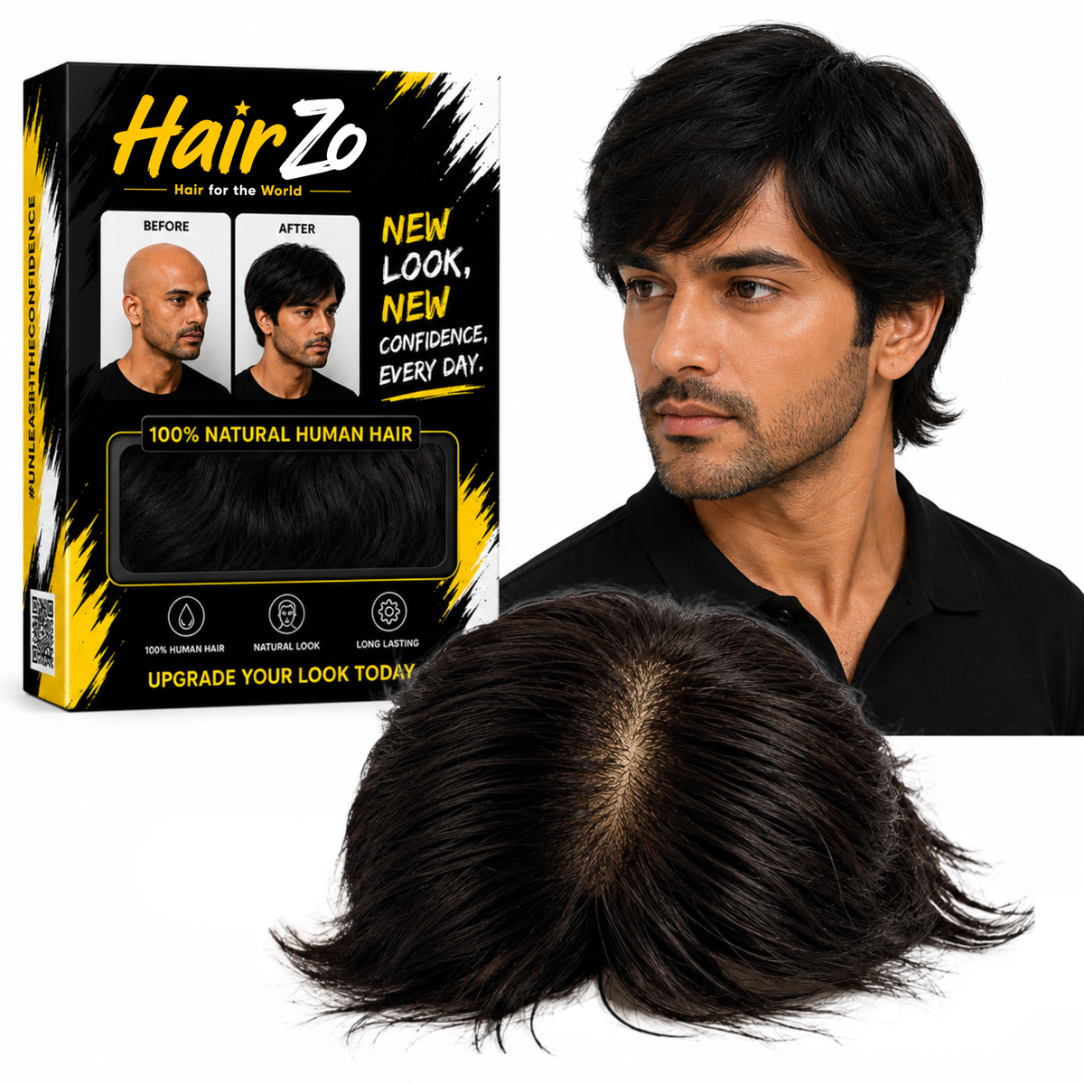 Hairzo Skin Multi Combing Hair Wigs for Men | 100% Indian Real Human Hair Skin Base Hair Replacement System with Clip & Adjustable Band