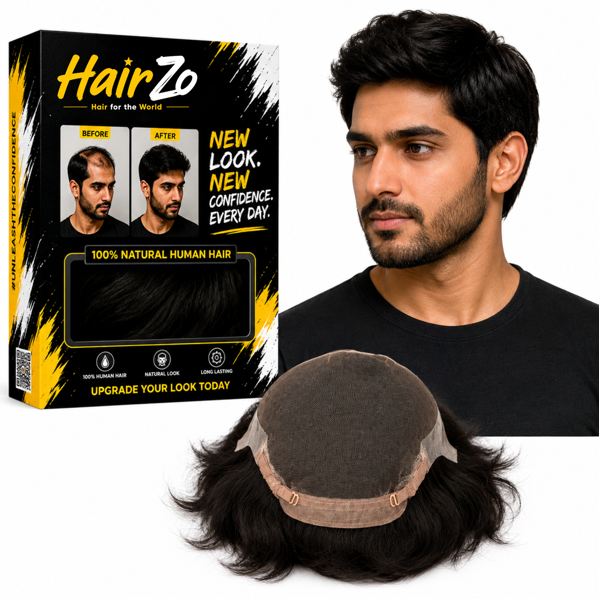 Hairzo Premium Monofilament Hair wigs for Men | 100% Indian Remy Human Hair Toupee with Fine Mono Net & PU Coated Base