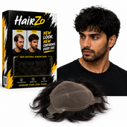 Hairzo Full Lace Human Hair Wigs for Men | 100% Human Hair Toupee with Natural Hairline | Breathable Full Lace Hair Replacement System with Free Front Lace Tape