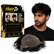 Hairzo Full Lace Human Hair Wigs for Men | 100% Human Hair Toupee with Natural Hairline | Breathable Full Lace Hair Replacement System with Free Front Lace Tape
