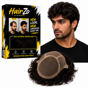 Hairzo Front Lace Skin Mesh Men's Full Wig | 100% Indian Remy Human Hair Wig with Adjustable Band | Breathable Full Coverage Hair Replacement System for Men