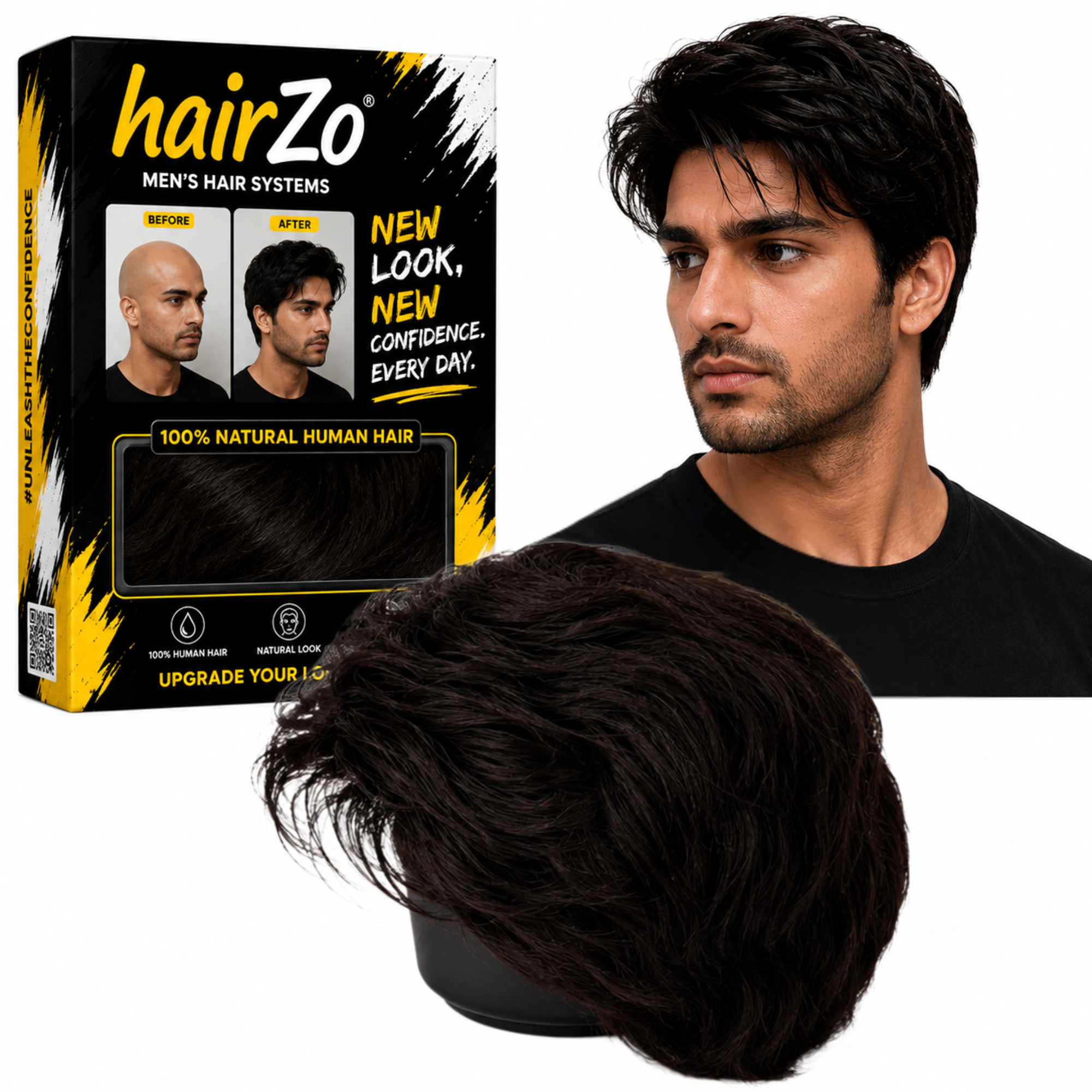 Hairzo Imported Back Combing Men's Full Wig | 100% Human Hair Full Wig for Men | Natural Looking Hair Replacement Wig with Adjustable Fit