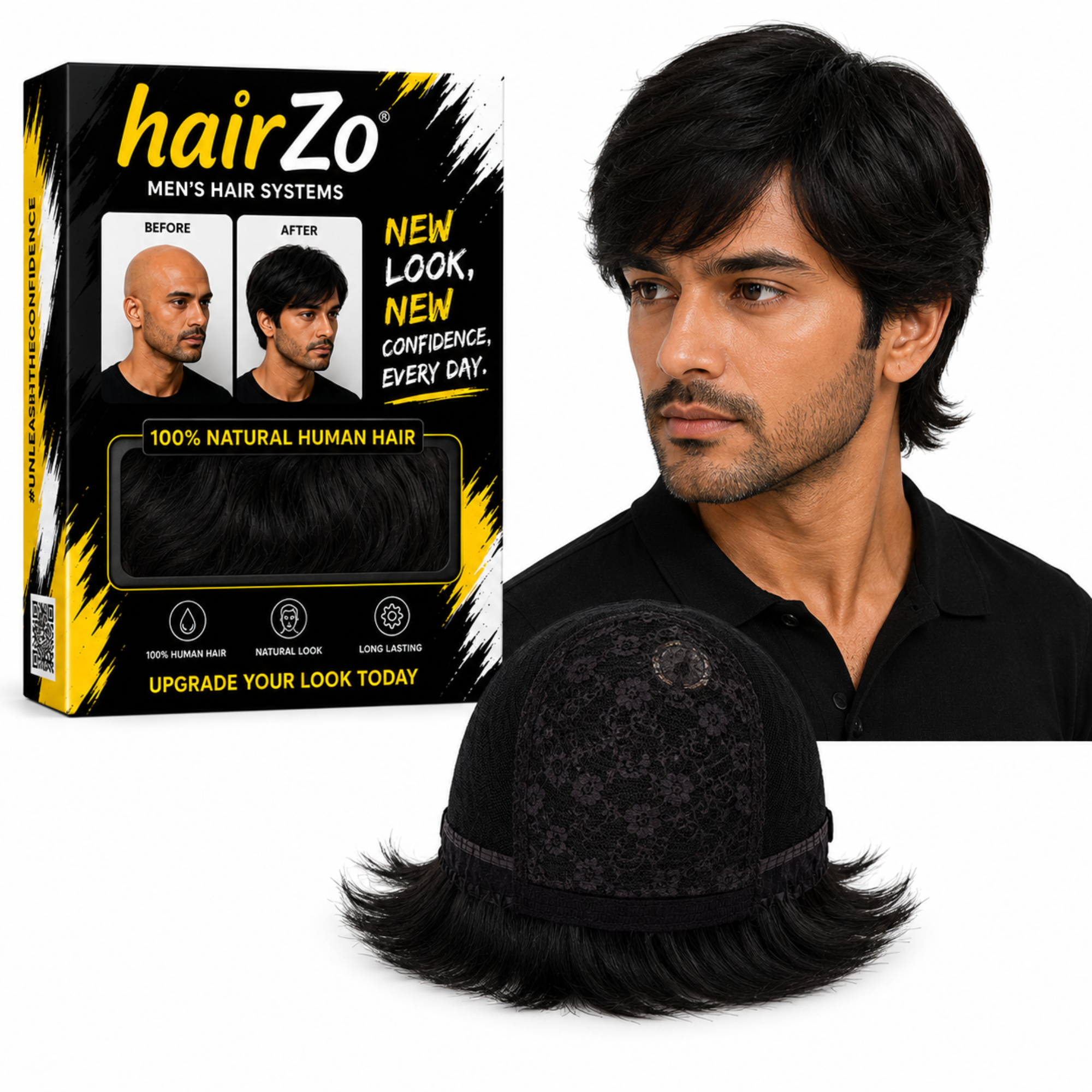 Hairzo Free Styling Men's Wig | 100% Human Hair Full Wig for Men | Natural Looking Hair Replacement Wig with Styling Freedom