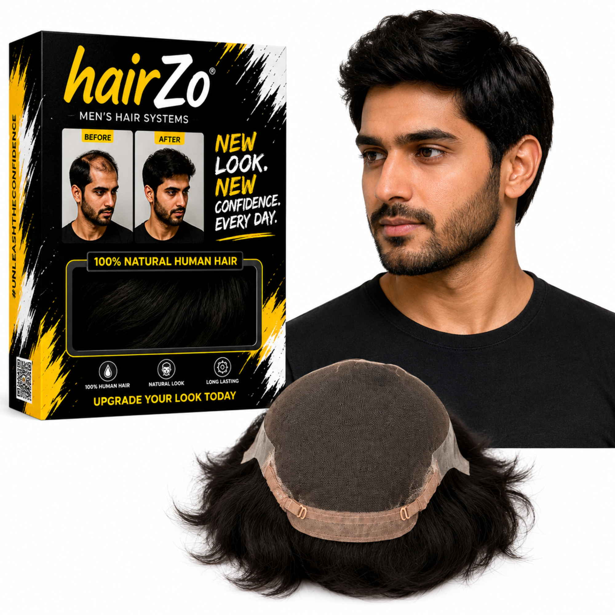 Hairzo Premium Front Lace Monofilament Hair wigs for Men | 100% Indian Remy Human Hair Toupee with Fine Mono Net & PU Coated Base