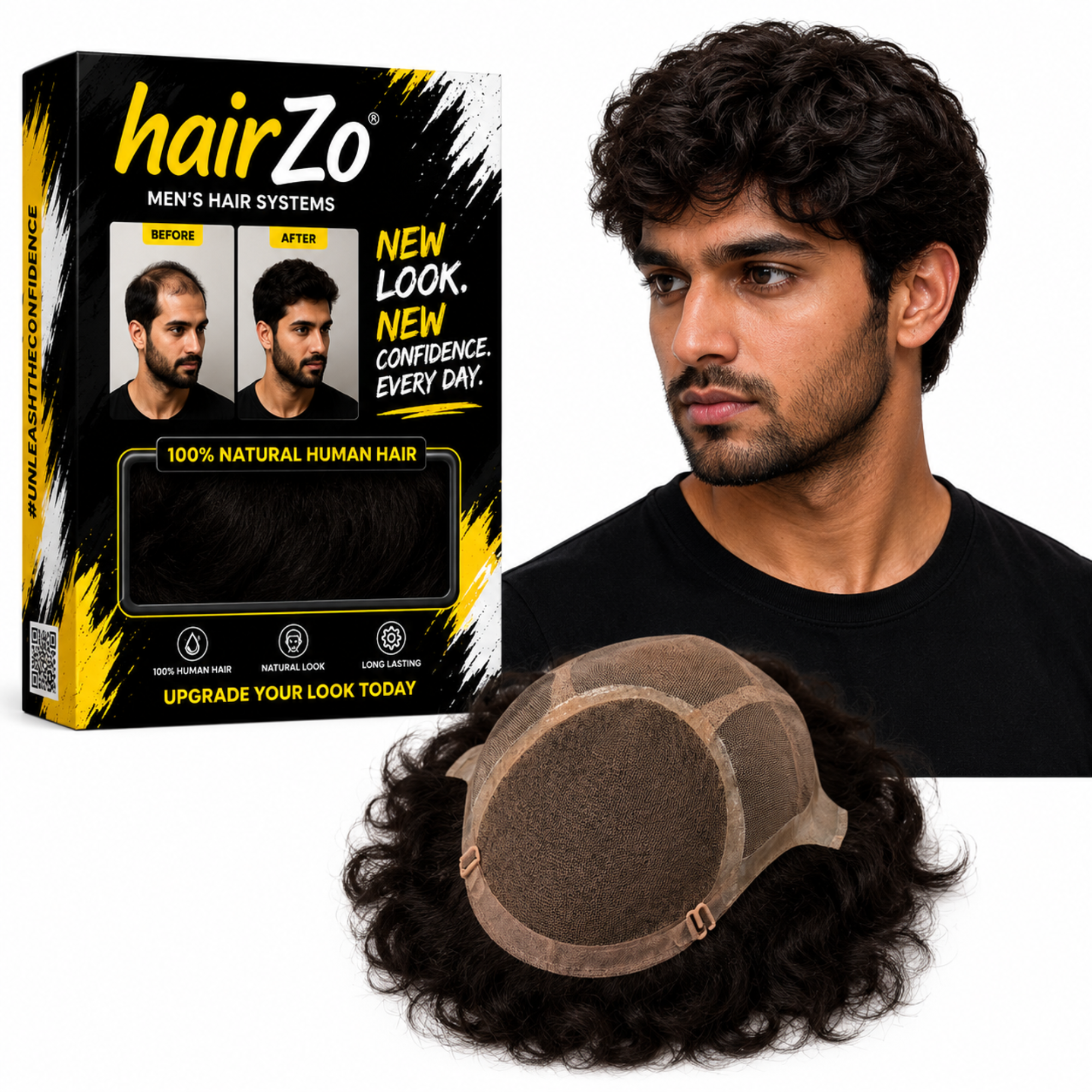 Hairzo Full Lace Skin Mesh Men's Full Wig | 100% Indian Remy Human Hair Wig with Adjustable Band | Breathable Full Coverage Hair Replacement System for Men