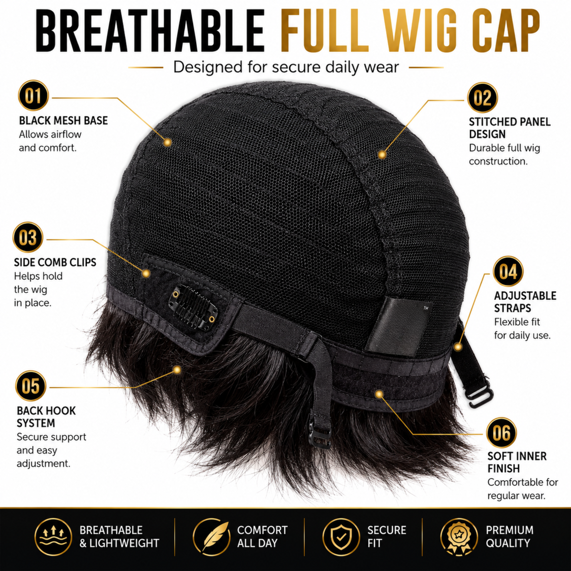 Hairzo Imported Back Combing Men's Full Wig | 100% Human Hair Full Wig for Men | Natural Looking Hair Replacement Wig with Adjustable Fit