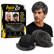 Hairzo Salt & Pepper Grey Men's Full Wig | 100% Human Hair Full Wig for Men | Natural Grey Blend Hair Replacement Wig with Adjustable Fit
