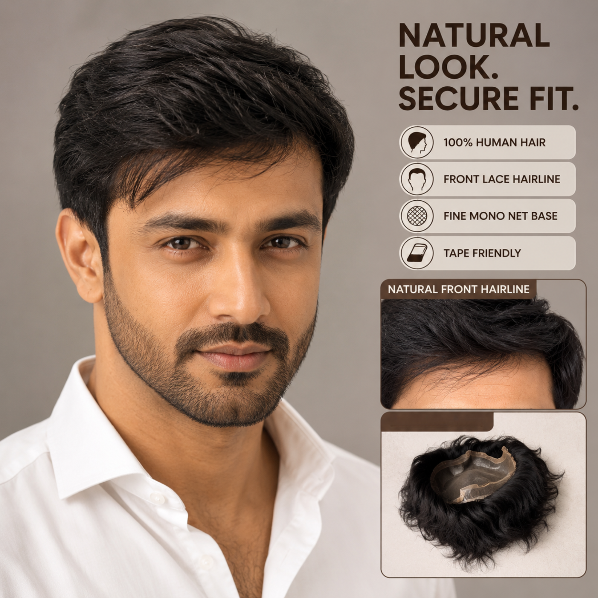 Hairzo Premium Front Lace Monofilament Hair wigs for Men | 100% Indian Remy Human Hair Toupee with Fine Mono Net & PU Coated Base