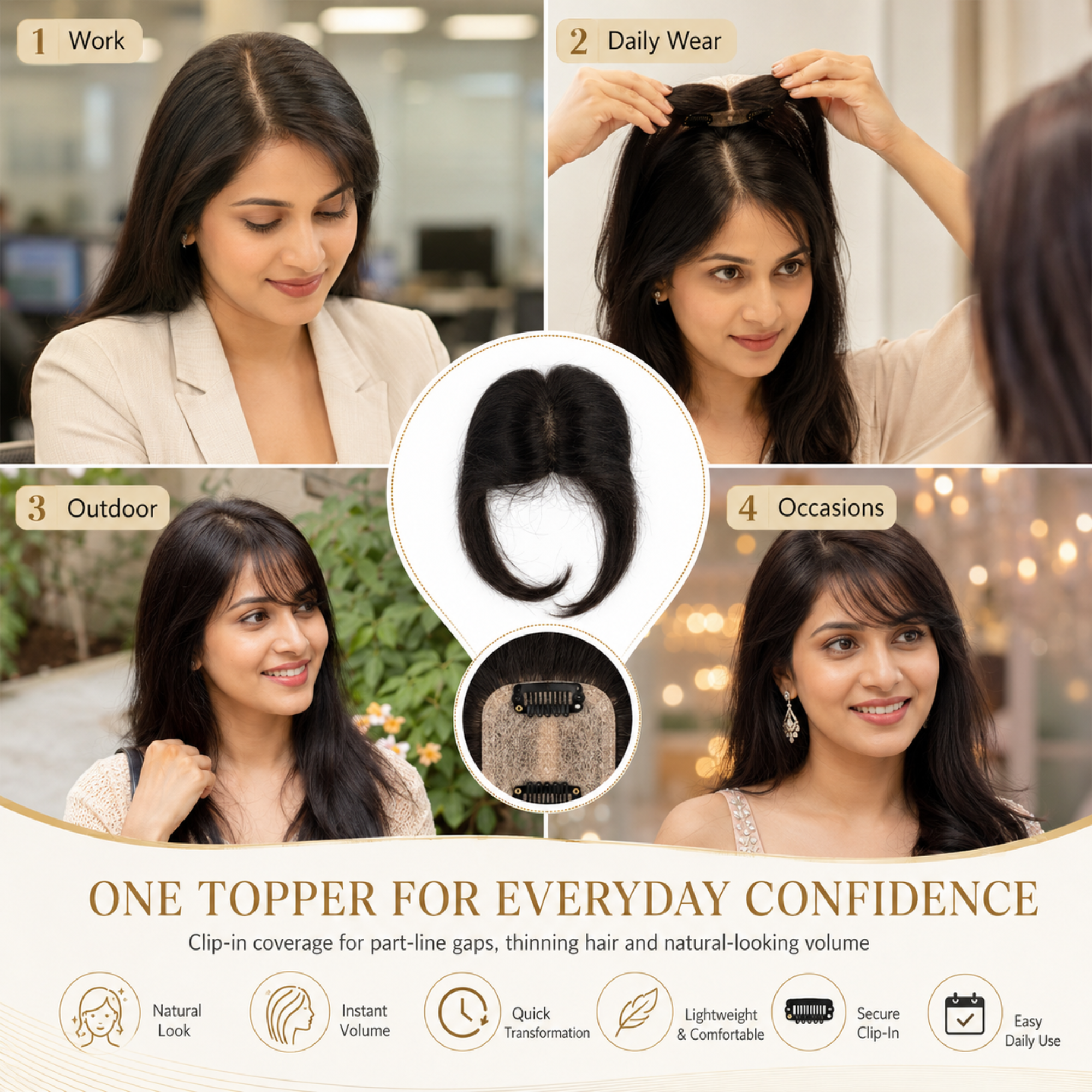Hairzo Silk Base Hair Topper with Side Bangs | Clip-In Hair Topper for Thinning Hair, Grey Hair & Root Coverage | Natural Looking Hairpiece for Men & Women