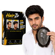 Hairzo POLYFUSE Hair Patch for Men | Ultra Thin Full Poly Skin Human Hair Toupee with 360° PU Base | Natural Hair Replacement System for Men