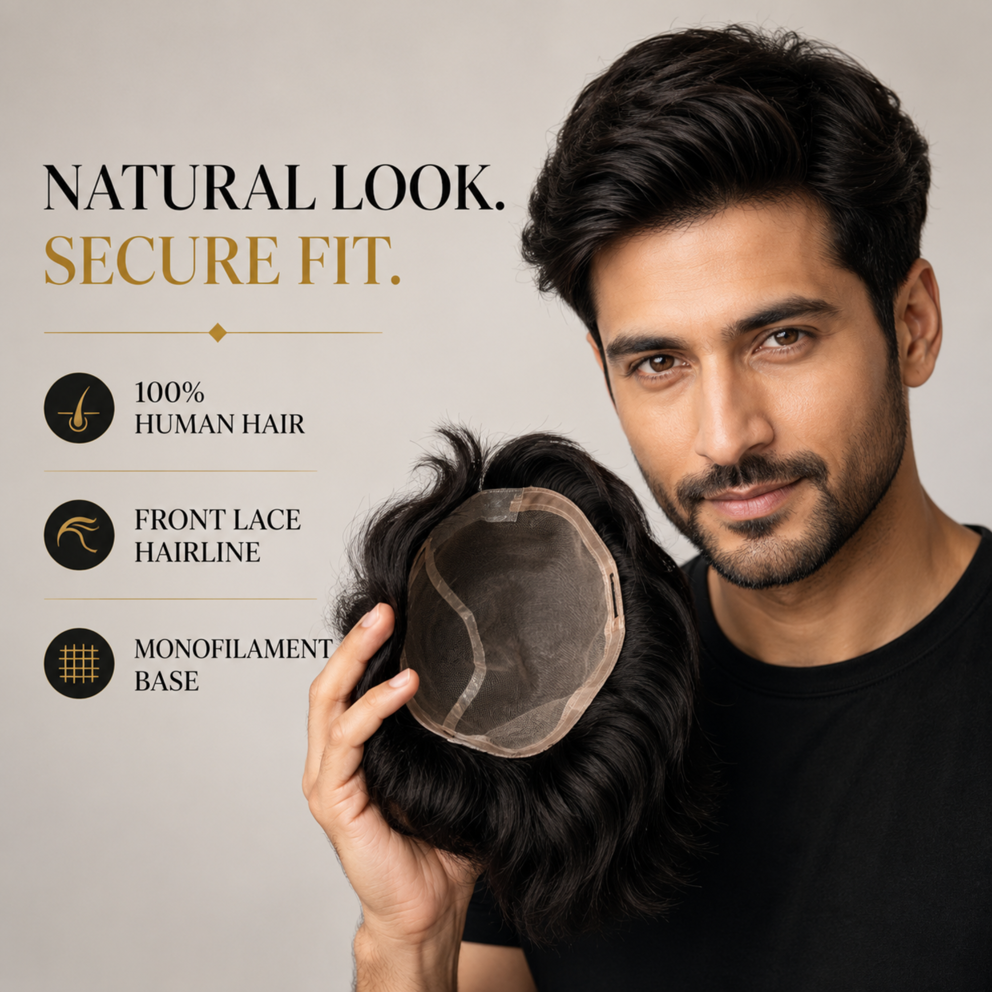 Hairzo Premium Front Lace Monofilament Hair wigs for Men | 100% Indian Remy Human Hair Toupee with Fine Mono Net & PU Coated Base