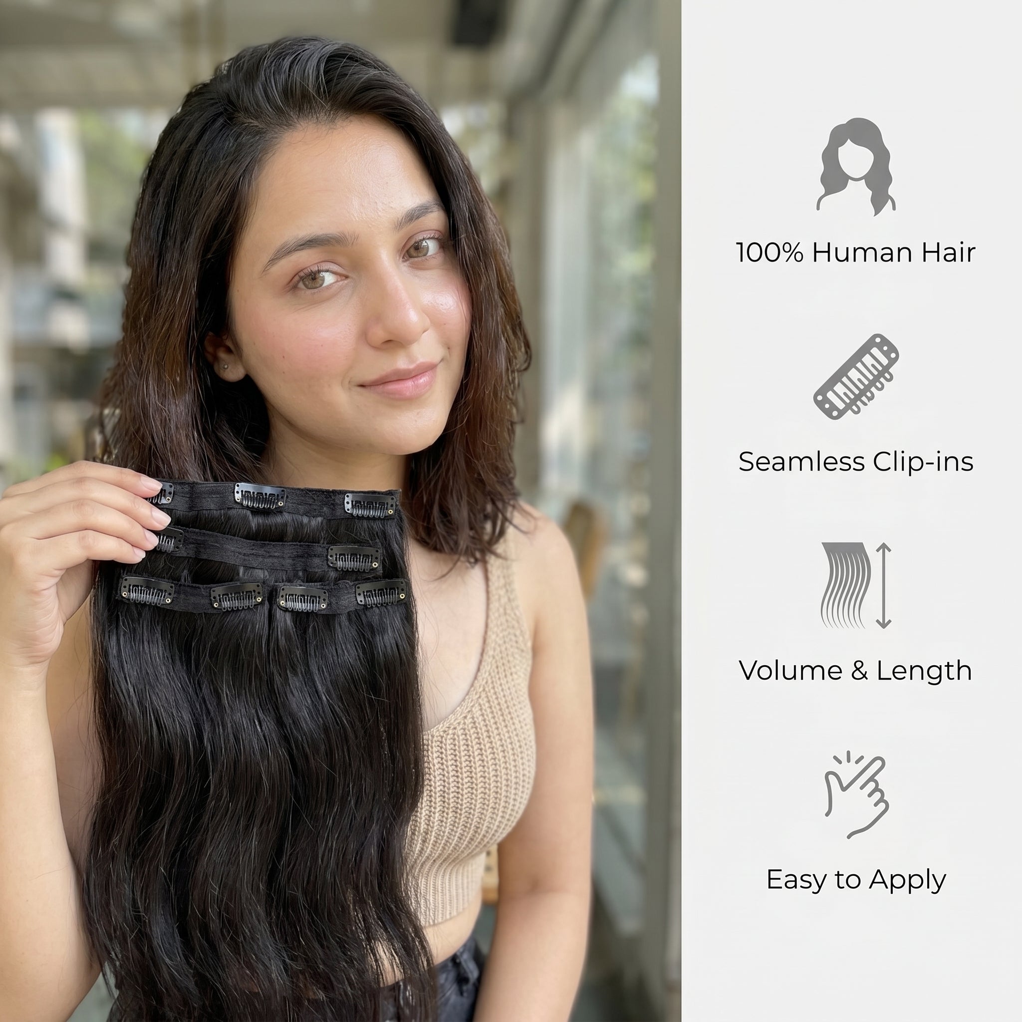 Natural Black Classic Clip-In Hair Extensions – 100% Human Hair Extensions